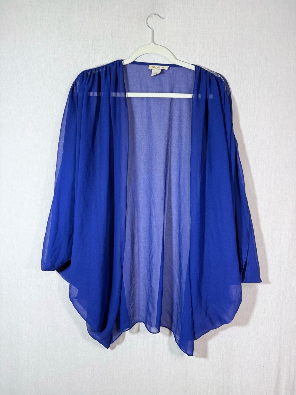 Arden B size S Sheer Open-Front Women's formal coverup or drape- Royal Blue